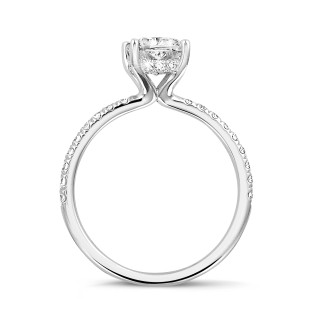 エンゲージリング - 1.00 carat solitaire ring with a cushion diamond and hidden halo in white gold 