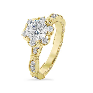 Bespoke floral halo ring with a brilliant cut diamond