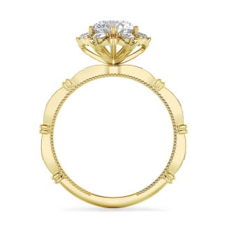 Bespoke floral halo ring with a brilliant cut diamond