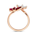 Flower and Butterfly combination ring with Diamonds and Rubies in red gold
