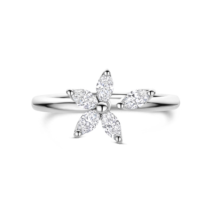 Toi & Moi Flower Ring with Marquise cut Diamond Petals in white gold