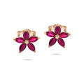Flower Earrings with Marquise cut Red Ruby Petals in red gold