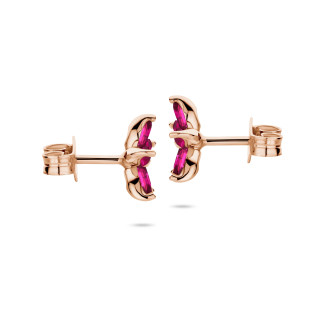 イヤリング - Flower Earrings with Marquise cut Red Ruby Petals in red gold