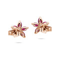 Flower Earrings with Marquise cut Red Ruby Petals in red gold