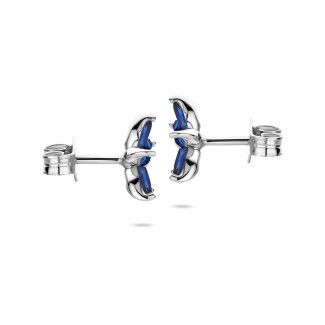 イヤリング - Flower Earrings with Marquise cut Blue Sapphire Petals in white gold