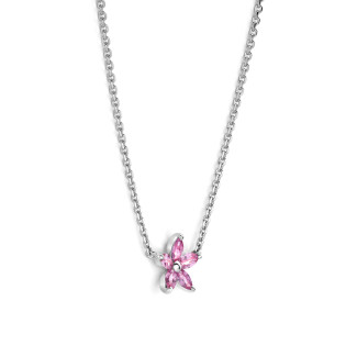 ネックレス - Flower Pendant with Marquise cut Pink Sapphire Petals in white gold