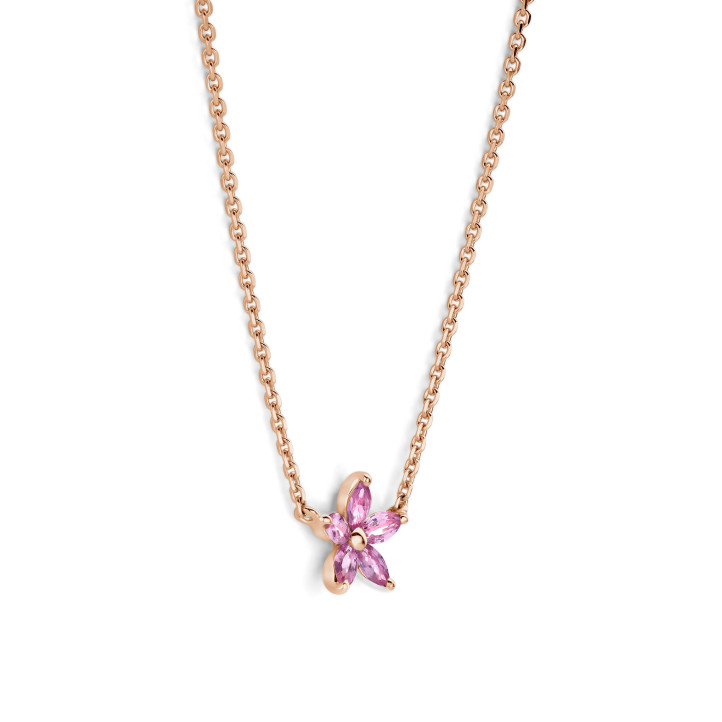 Flower Pendant with Marquise cut Pink Sapphire Petals in red gold