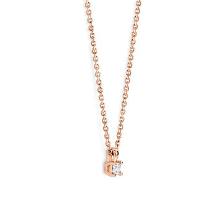 0.15 carat solitaire pendant with an asscher cut diamond in red gold