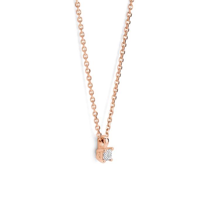 0.15 carat solitaire pendant with a princess cut diamond in red gold