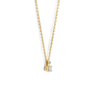 ネックレス - 0.15 carat solitaire pendant with a round cut diamond in yellow gold