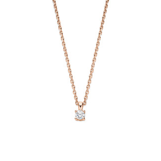 ネックレス - 0.15 carat solitaire pendant with a round cut diamond in red gold