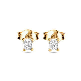 イヤリング - 0.30 carat solitaire earrings with radiant cut diamonds in yellow gold
