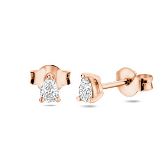 イヤリング - 0.30 carat solitaire earrings with pear cut diamonds in red gold