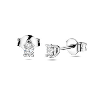 イヤリング - 0.30 carat solitaire earrings with oval cut diamonds in white gold