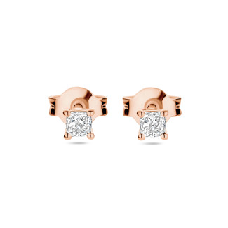 イヤリング - 0.30 carat solitaire earrings with cushion cut diamonds in red gold