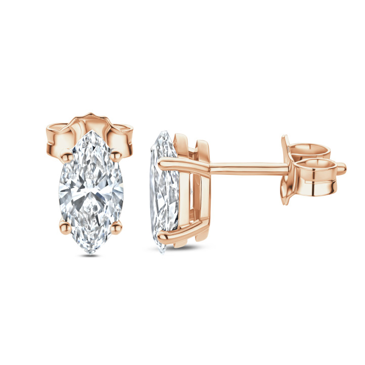2.00 carat solitaire marquise cut diamond earrings in red gold