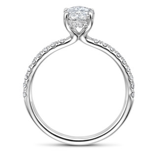 エンゲージリング - 1.00 Ct. solitaire ring in white gold with marquise diamond and hidden halo