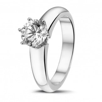 ゴールドの婚約指輪 - 1.00 カラットの例外的な品質のダイヤモンドや6のプロング付きホワイトゴールドリング (D-IF-EX-None fluorescence-GIA certificate)