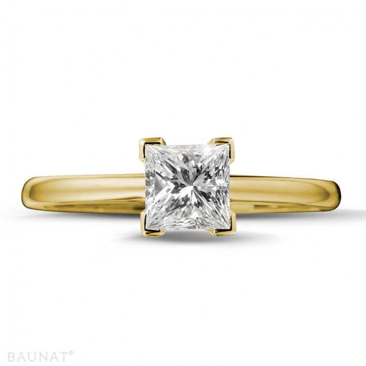 1.00 カラットのプリンセスダイヤモンド付きイエローゴールドソリテールリング
