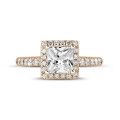 2.00캐럿 솔리테어 헤일로 링, 레드 골드 프린세스 다이아몬드, 라운드 다이아몬드 세팅