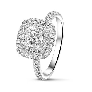 1.50캐럿 솔리테어 더블 헤일로 링, 화이트 골드 쿠션 다이아몬드 세팅