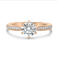 1.00캐럿 솔리테어 다이아몬드 링, 레드 골드, 사이드 다이아몬드 세팅