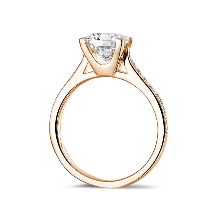 1.50캐럿 솔리테어 다이아몬드 링, 레드 골드, 사이드 다이아몬드 세팅
