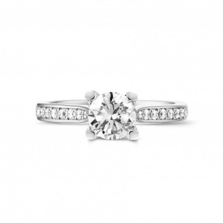 참여 - 1.00캐럿 솔리테어 다이아몬드 링, 플래티넘, 사이드 다이아몬드 세팅