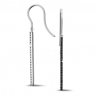 귀걸이 - 0.35캐럿 로드 이어링, 화이트 골드, 블랙 다이아몬드 세팅