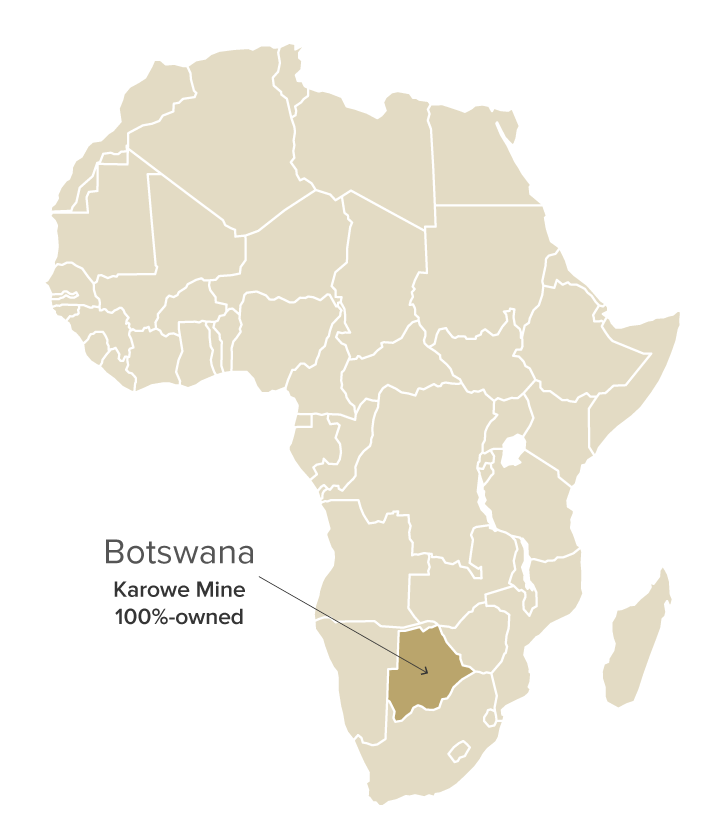 Botswana map shows the Karowe mine - BAUNAT