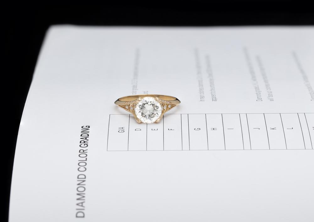 Diamant Top Wesselton im Ring auf einer GIA Farbtabelle - BAUNAT