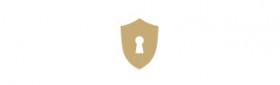 Gold shield icon with a keyhole, symbolizing security and protection