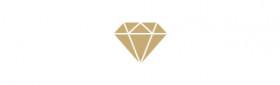 Gold diamond icon logo with a faceted gemstone outline on a white background
