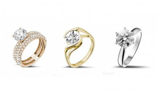 3 anillos de compromiso de diamantes de la colección BAUNAT entre 10 000€ y 25 000€