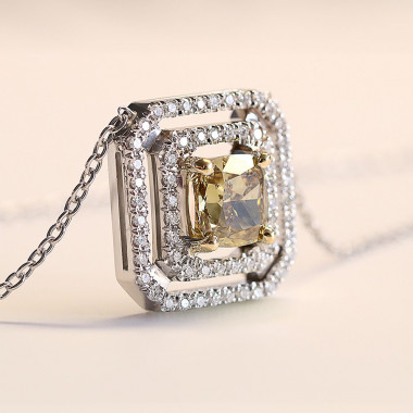 Hanger met gele diamant als centrale edelsteen - Diamanten hanger met gekleurde diamant