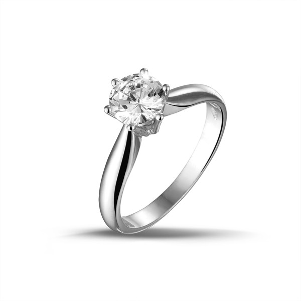 solitaire 1.00 carat solitaire diamond engagement ring set in 18 Kt white gold with palladium - Solitaire diamond engagement ring from BAUNAT