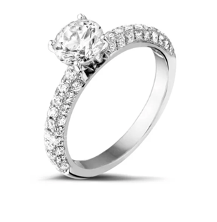 1.00 carat solitaire ring (half set) in white gold with side diamonds