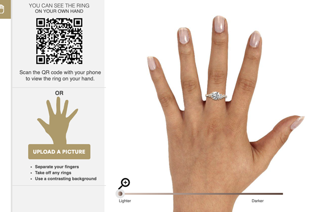 online 3D ring fitting tool of an engagement ring on the BAUNAT website, offering a 360 view