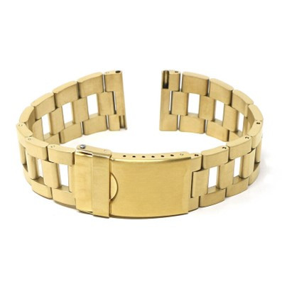 Ein goldenes Uhrenarmband mit quadratischer Dornschließe und Leiterverschluss, das Eleganz und Raffinesse zeigt