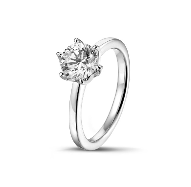 une superbe bague solitaire de 3,00 carats en or blanc 18 carats avec un diamant rond