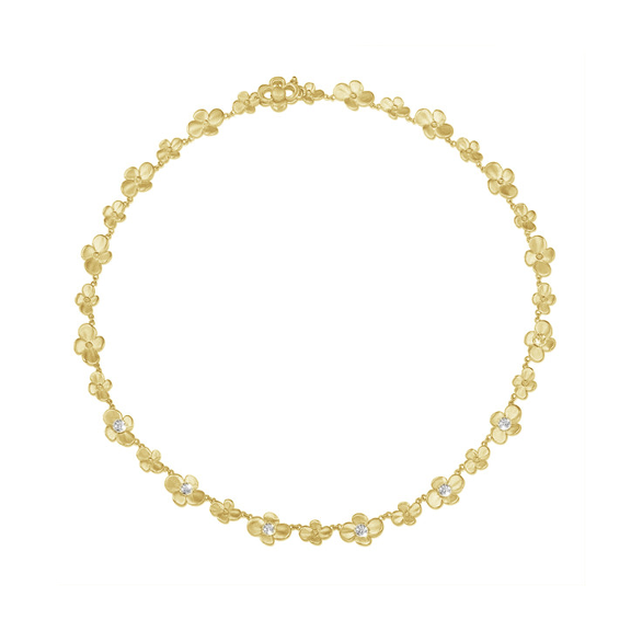 un collier floral en or jaune fin et élégant en or jaune avec diamants de 0,45 carat 