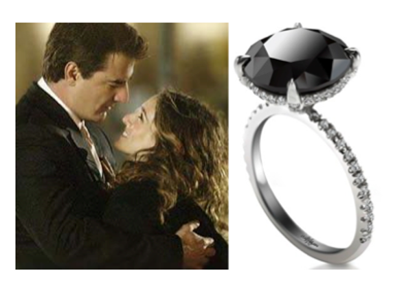 Carrie Bradshaw von Sex and the City ihr 5-karätiger schwarzer Diamantring in Pavé-Fassung mit 80 Diamanten