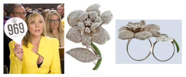 Samantha, son exquise fleur en diamant qu'elle a obtenue lors d'une vente aux enchères chez Christie's à New York