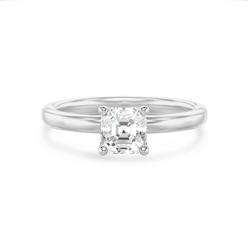Ein eleganter Diamant im Asscher-Schliff ist prominent ausgestellt und zeigt seine exquisiten Facetten und seine Reinheit.
