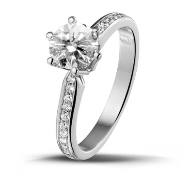 1.00 Karat Solitär-Verlobungsring aus Platin, vollständig mit Diamanten verziert