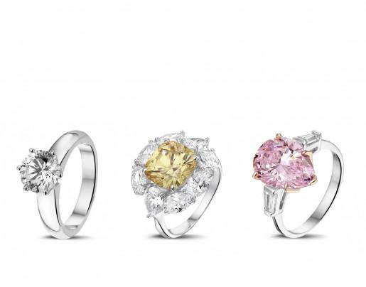 Tre anelli di fidanzamento con diamanti della collezione BAUNAT con un prezzo superiore a 50.000 €.