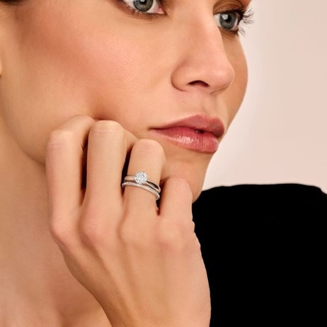 Two stunning stackable rings showcasing the latest jewellery trends of wearing multiple rings