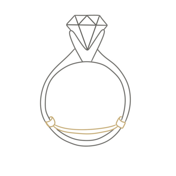 White gold solitaire ring with round diamond and gold sizing beads inside the band