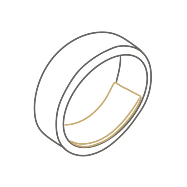 Illustration of a ring resizing insert inside a yellow gold wedding band