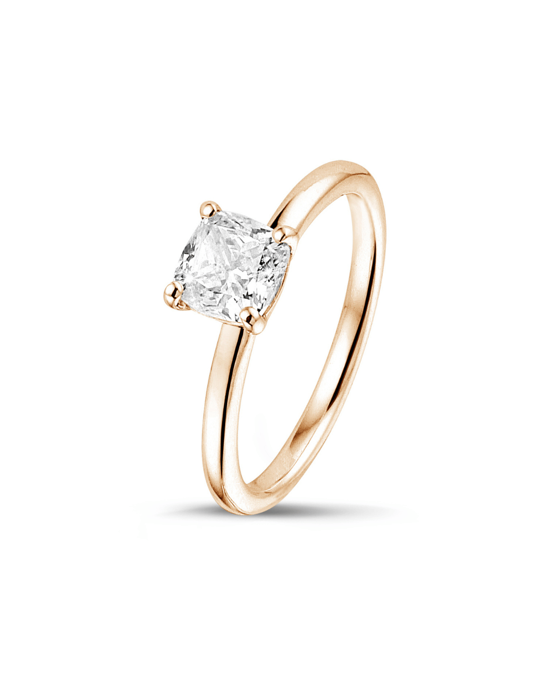 1.00 carat solitaire ring with a cushion diamond in red gold